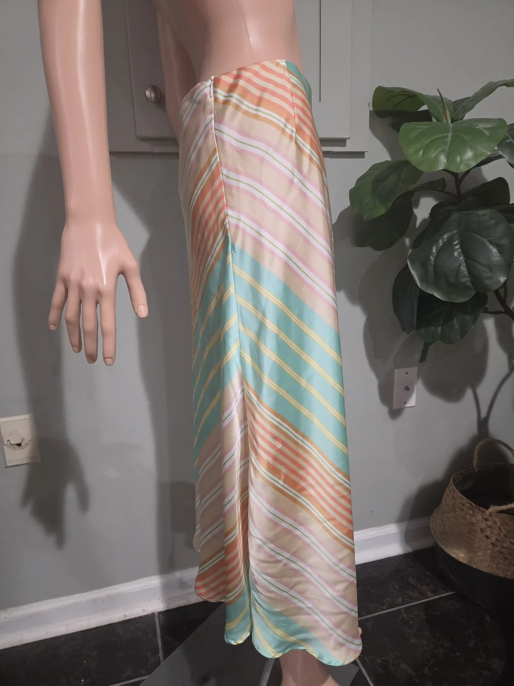 Zara Satin Striped Asymmetrical Midi Skirt Multicolor Size M